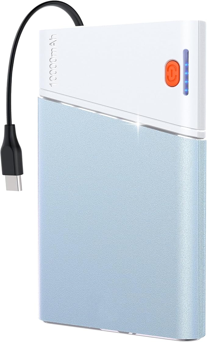Portable Charger Power Bank, 10000mAh 22.5W PD Super Fast Charging Powerbank with Built-in USB C in&Out Cable, Slim External Phone Battery Pack for iPhone 17/16/15 iPad Samsung S24 Android etc