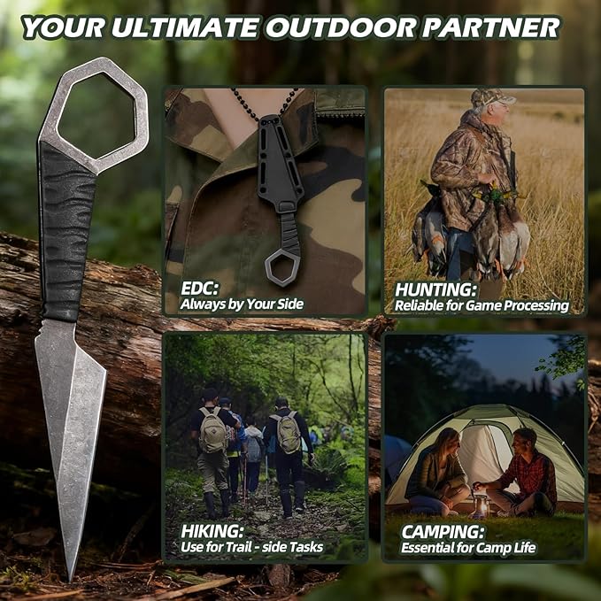 KOFERY Fixed Blade Knife with Sheath - Practical Tool for Everyday Carry, Outdoor Adventures, and Self Defense Requirements(Black)