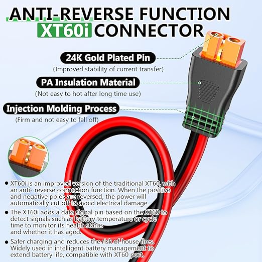 Solar to XT60i Extension Cable 12AWG 3FT XT60i Female to Male Connector for RV Foldable Solar Panel, Portable Power Station, Solar Generator