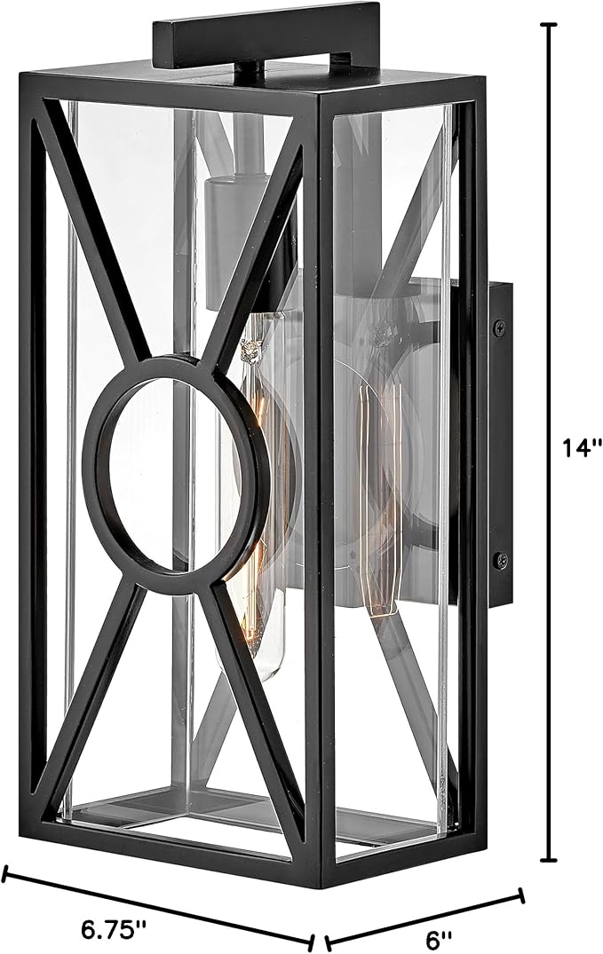 Hinkley Brixton Medium Wall Mount Outdoor Lantern - Rust & Corrosion Resistant, Clear Mitered Glass, Composite - Black Finish