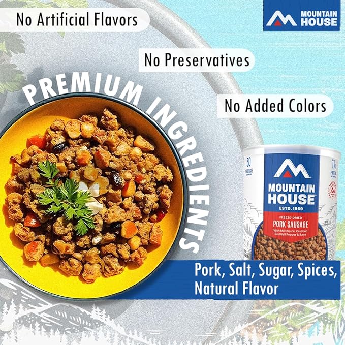 Mountain House Freeze-Dried Pork Sausage #10 Can ??25 Servings per Can ??Fully Cooked, Ready-to-Eat Emergency Canned Food Supply ??High-Protein Canned Meat for Camping, Hiking, Survival,??30-Year Taste Guarantee ??Made in USA ??Pack of 6