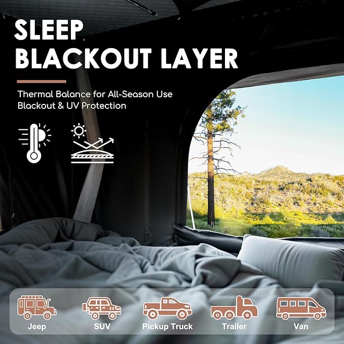 Hardshell Rooftop Tent, Roof Top Tent for 2-3, with Aluminium Ladder, Skyview Window, Mattress, LED Light, Blackout-Coated for UV Protection, Waterproof, for Truck, Jeep, SUV, Van