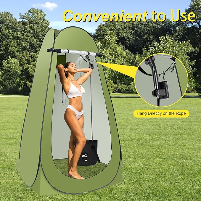 Pop Up Shower Tent for Camping, Portable Outdoor Privacy Shower Tent with 6000mAh Rechargeable Shower