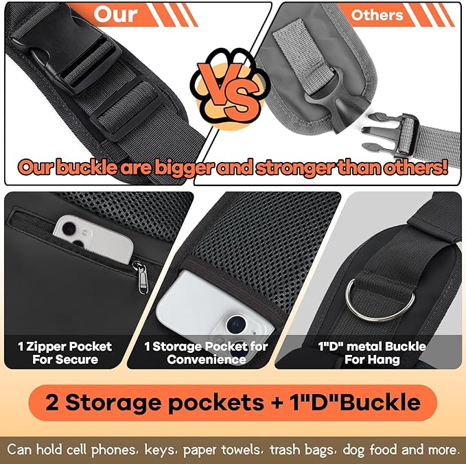 YUDODO Pet Sling Carrier for Small Dogs & Cats – Hands-Free Puppy Carrier with Safety Hook, Large Zipper Pocket, Soft Breathable Mesh, Adjustable Strap & Reflective Strip (L, Black 2.0)