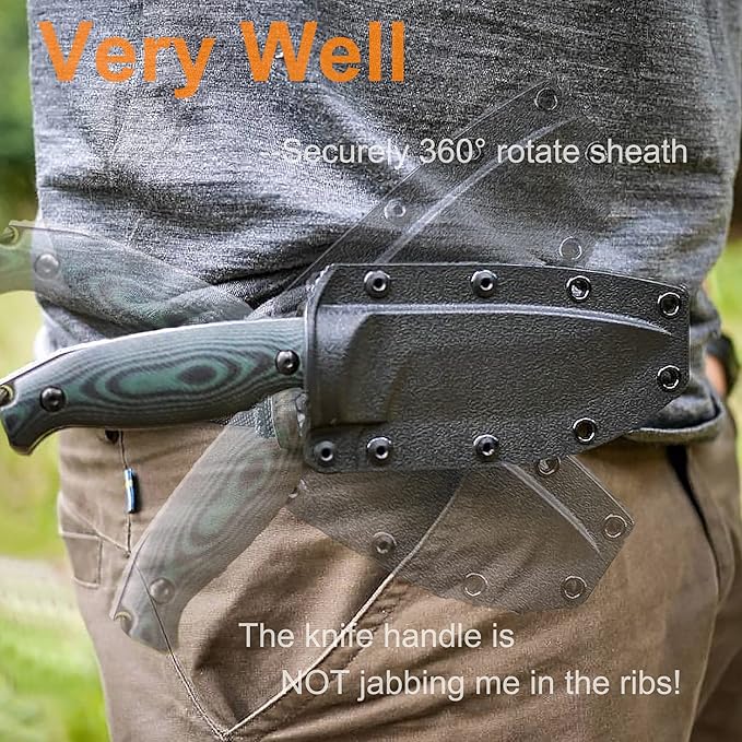 Ruike Camping Small Fixed Blade Knife with Sheath 360 Rotate, 14c28n Tactical Full-tang Large Big Stainless Steel,Hunting Survival Bushcraft Top Hiking Tool,Men EDC Outdoor Belt Hidden Horizontal Case