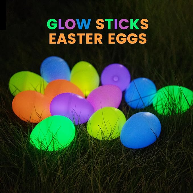 POPGIFTU 120 Easter Eggs with 240 Mini Glow Sticks, Glow-in-the-Dark Easter Eggs Bulk for Kids, Easter Basket Fillers & Party Favors, Egg Hunt Prizes & Classroom Decorations