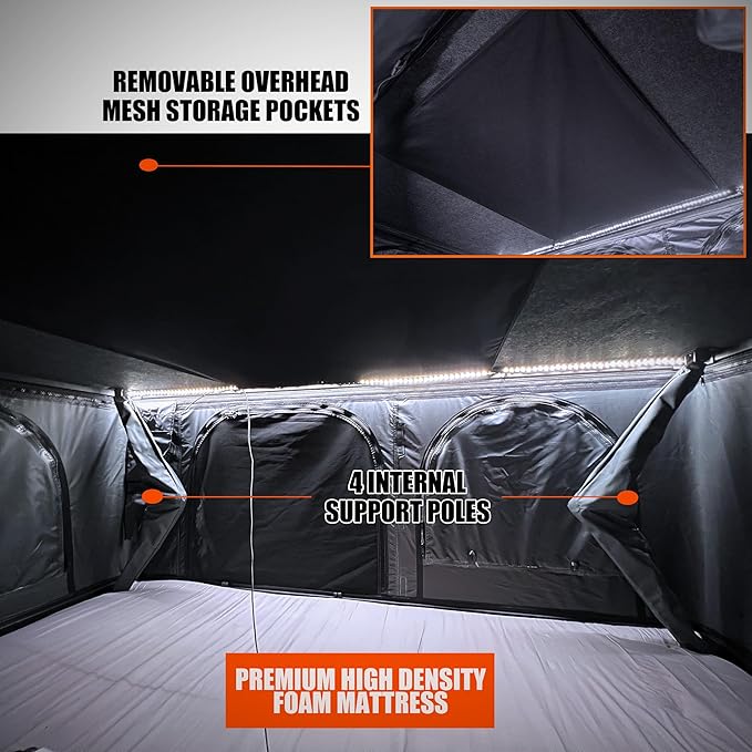 Rooftop Tent Hard Shell, BENEHIKE Alumabode V2 Aluminum Hard Shell Pop-up Rooftop Tent for Van Jeep SUV Truck Car Tents for Camping (2~3 Person)