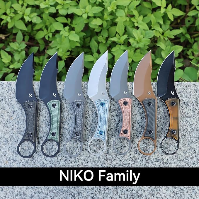 KANSEPT Niko Fixed Blade Knife, 3.54'' Rose Gold Coated D2 Sharp Blade with Twill Carbon Fiber Handle, Adjustable Kydex Sheath for Edc Hunting Survival Camping G004A9