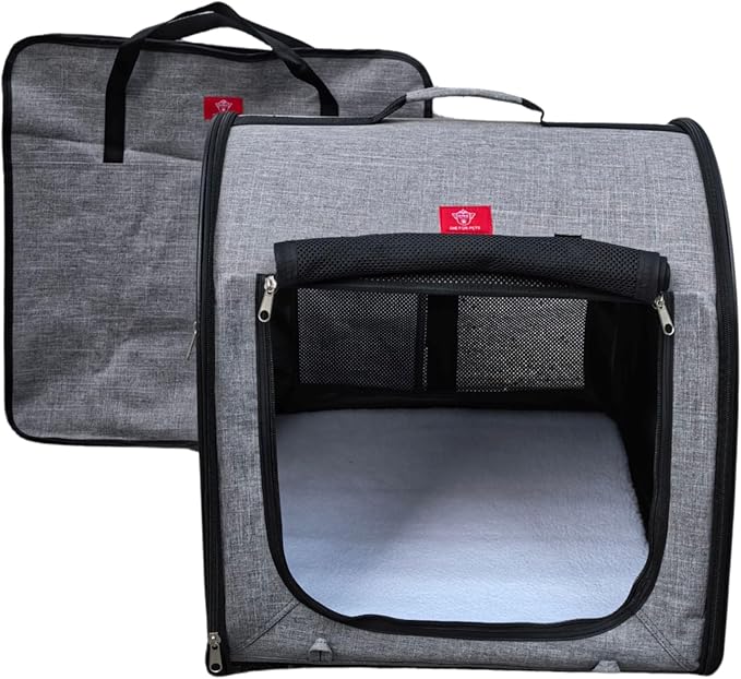 One for Pets Fabric Portable Pet Kennel/Shelter, Single, Gray, 20"x20"x19.5" - Car Seat-Belt Fixture Included