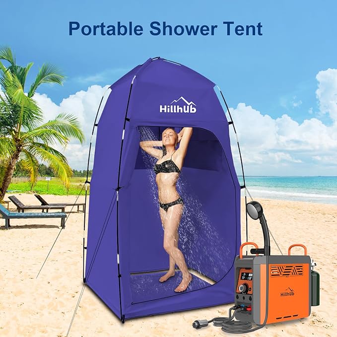 Hillhub Portable Camping Shower Tent with Floor, Outdoor Privacy Dressing Room, Toilet Sun Shelter with Carry Bag for Beach, Camping, 6.9 FT Extra Tall and Wind-Proof, 210D Oxford Cloth Waterproof