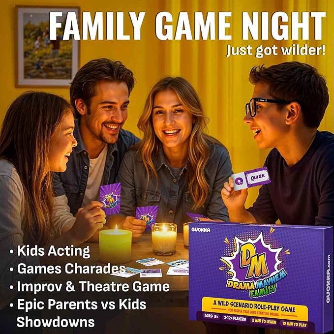 QUOKKA Charades & Guessing Game for Family - 120 Hilarious Scenarios & Quirk Cards | Perfect for Family Game Night, Parties, Gifts & Reunions | Original Pack