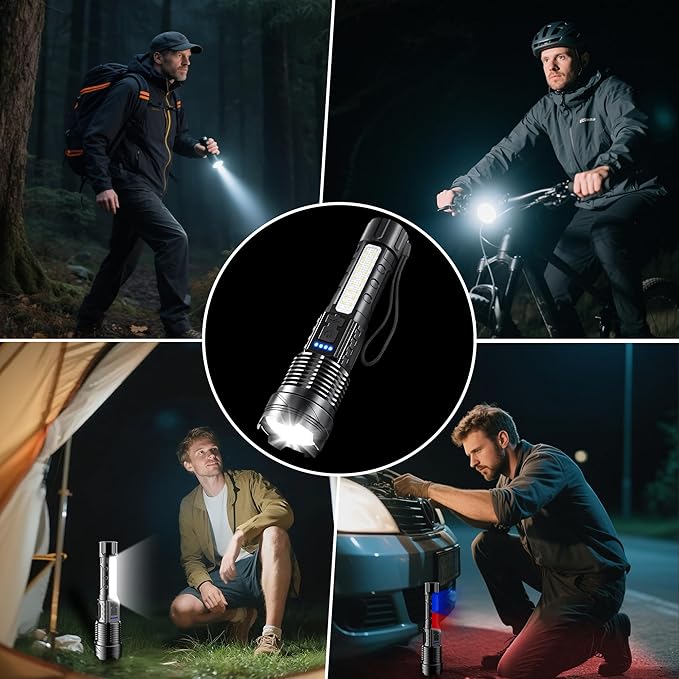4Pack Rechargeable Flashlights, 7Mode Flashlights High Lumens, Super Bright LED Flashlight, Adjustable Tactical Flash Light, High Powered Flash Light, Handheld Flashlight for Home Emergency Camping
