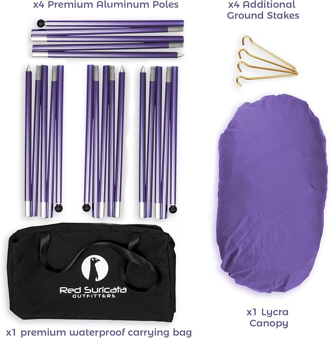 Red Suricata Family Beach Tent & Canopy, UPF50 Sun Shade, 4 Aluminum Poles, Sand Shovel, Medium Portable Sun Shelter (Medium, Purple)