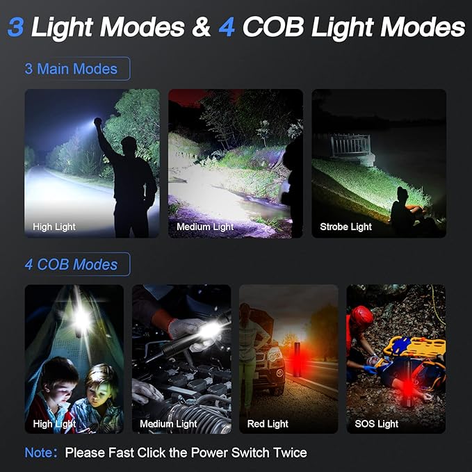 Rechargeable Flashlights High Lumens, Led Flashlight 99,000 Lumens Bright Flash Light with 7 Modes, Flashlights for Camping, Home, IPX7 Waterproof (2 Pack)