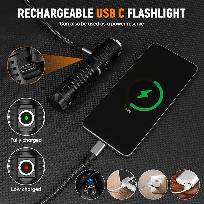 Wurkkos TS22 Flashlight High Lumen Rechargeable - 4500 Lumens Super Bright 70.3 HI LED Flashlight USB C Charging IP68 Waterproof Regulated Output for Dog Walking Ramping Emergency Hiking