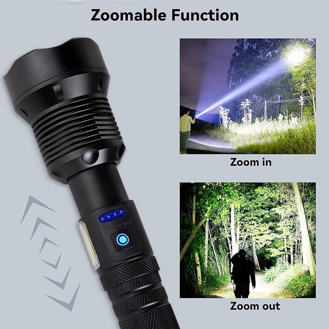 Flashlights High Lumens Rechargeable, Super Bright 3000 Lumens Flashlights with USB Cable, Brightest LED Flashlight for Emergencies, High Powered Flash Light IPX6 Waterproof 7 Light Modes Zoomable