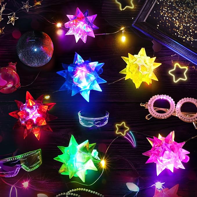 48PCS Flashing Crystal Star Necklaces, Glow Necklaces Bulk Light up Party Favors, LED Glow in The Dark Party Favors for Kids Adults Birthday Glow Party Rave Halloween Goodie Bags Filler