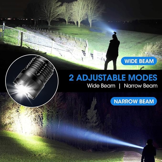 Flashlights Rechargeable LED High Lumens - 4 Pack 90,000LM Super Bright Flashlight, Adjustable Powerful Flash Light with 5 Modes, Waterproof Handheld Flashlight for Home, Camping (4)