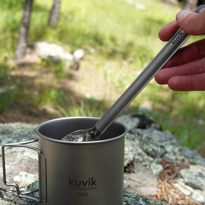 Kuvik Titanium Long Handle Spoon - Ultralight and Compact for Camping and Hiking