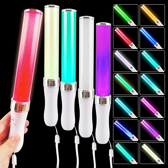 4 Pack Light Sticks 15 Colors Change Glow Stick Multicolor LED Glow Sticks Reusable Light Up Sticks Glow in The Dark for Wedding Club Carnival Party Birthday Concerts Favors