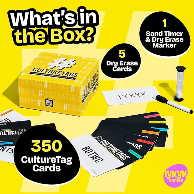 Culture Tags-Card Game for People Who Love Hashtags + Culture, Party Game Set, Gift for Family Fun or Virtual Play, Ages 13+ Years, CB Games