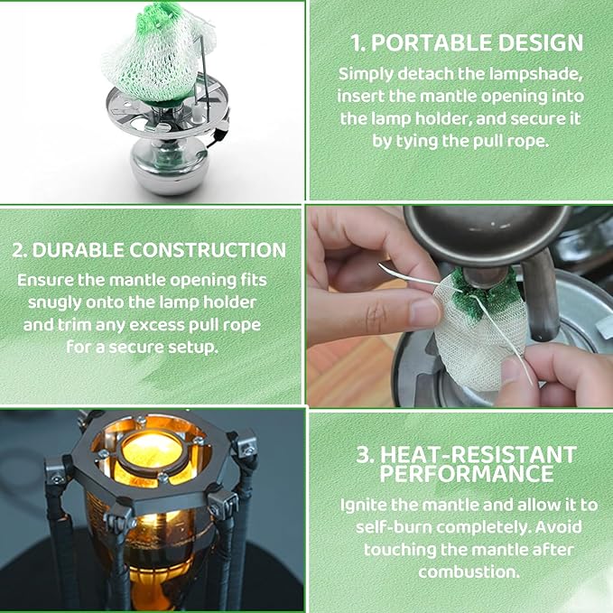 10PCS Propane Lantern Mantles - U Shape String Tie Mantles for Camping Lanterns, Compatible with Standard #21 Size, Natural Gas/Fuel Lantern Accessories for Outdoor, Hiking, Emergency Lighting