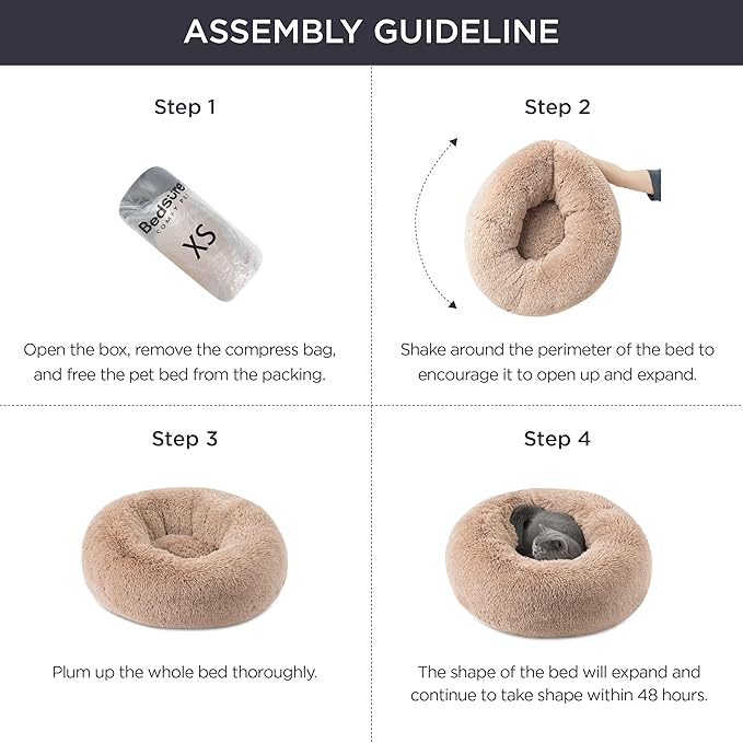 Bedsure Calming Dog Bed for Medium Dogs - Donut Washable Medium Pet Bed, Anti-Slip Round Fluffy Plush Faux Fur Cat Bed, Fits up to 45 lbs Pets, Multi-Colored, 30 inches