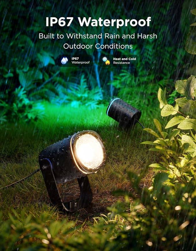 Govee Outdoor Spot Lights 2, IP67 Waterproof Spotlights, Landscape Lights Work with Matter, Alexa, and Google Assistant, RGBWIC Color Changing Light for Outdoor Decor, Patio Decorations, 2 Pack