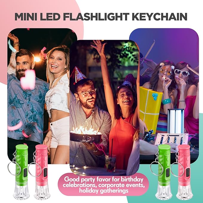 Jexine 150 Pcs Mini Flashlight Keychain, Assorted Colors Portable LED Flashlight, Handheld Plastic Keychain Flashlights, LED Key Chains for Halloween Hiking Camping Cycling Party Favor (Green Pink)