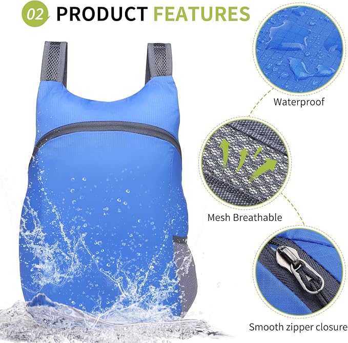 20L Ultra Hiking-Daypack Lightweight Foldable Travel Packable Backpack for Camping Cycling Outdoor,Sapphire