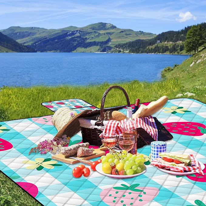 Extra Large Picnic Blanket Waterproof,80"x 80"Foldable Machine Washable Beach Blankets,Outdoor Blanket for 6-8 Adults,Picnic Mat Suitable for Indoor Crawling,Park Beach,Camping,Hiking,Travel (Blue)