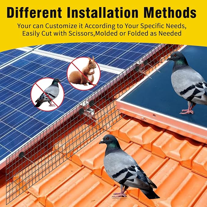 6in X 100ft Solar Panel Bird Guard,Solar Panel roof Protection net 1/2inch Mesh PVC Black Vinyl Coated Galvanized net 70 Fastener ClipsUsed for Bird,Animal Control
