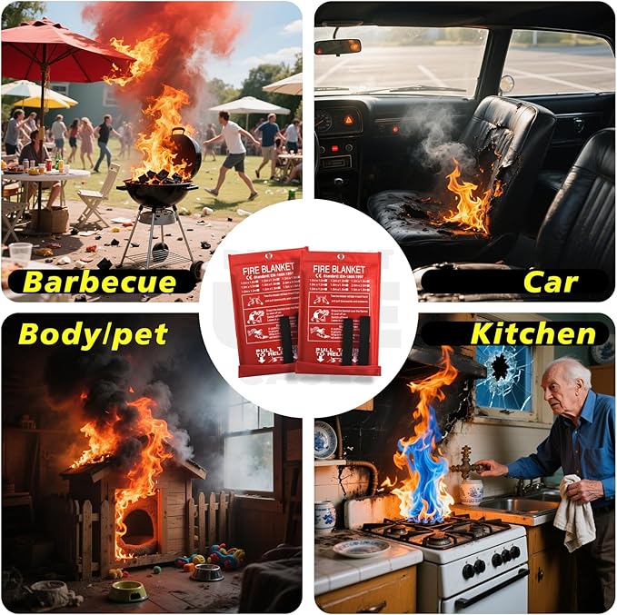 Smilco Emergency Fire Blanket for Home & Kitchen - 40x40 Flame-Retardant Fiberglass Fire Suppression Blankets, 2-Pack for Bedroom, Camping, BBQ & Emergency Safety (White)