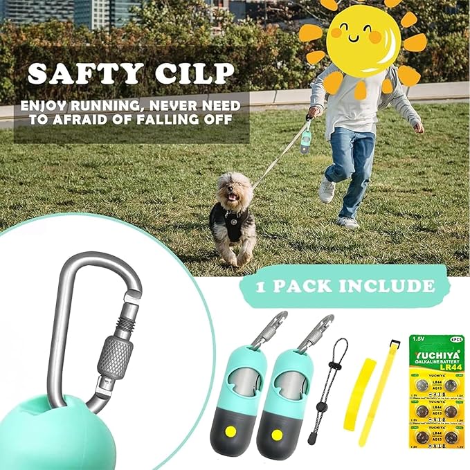 Dog Poop Bag Holder With LED Flashlight | Pet Waste Dispenser for Leash | Doggie Potty Container With Leak-proof Trash Bags and Accessories (2 Holders 30 Bags, Mint Green)
