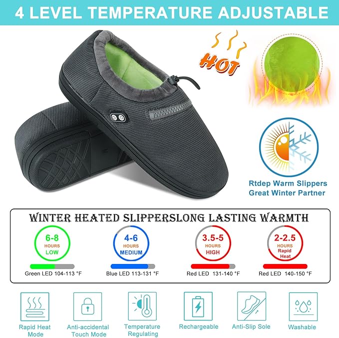 RTDEP Foot Warmer, Heated Slippers for Women Men, Heated Shoes Rechargeable Battery 5000mAh,Anti-Accidental Touch, Heat Slippers, Winter Foot Warmers for Feet for Home Office