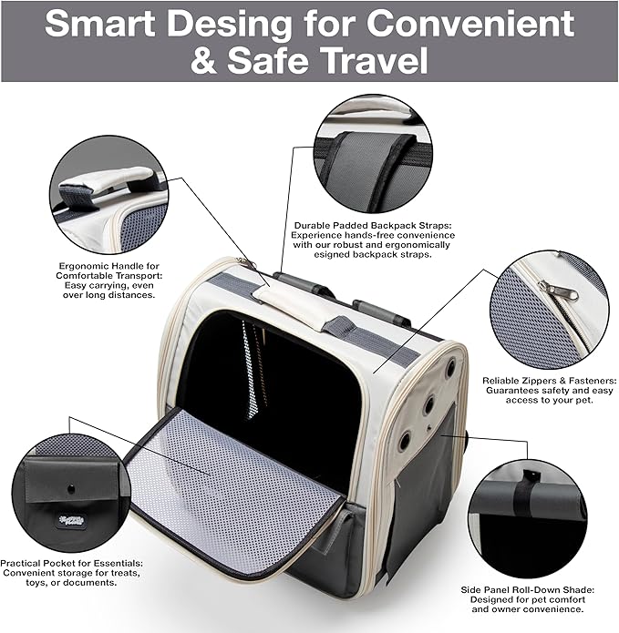 Cat Backpack Carrier ??Airline Approved Dog Carrier for Small Dogs, Cats & Pets ??Ventilated Backpack Pet Carrier for Travel, Hiking, Vet Trips ??Soft Sided Puppy Carrier Bag with Padded Straps