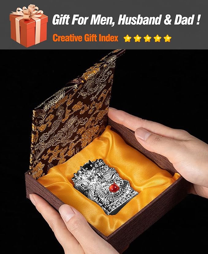 Cool Lighters, Windproof Carving Dragon Antique Lighter, Reusable Kerosene Grinding Wheel Lighter for Collection, Decorative, Gift, Present (Without Fuel) (Silver)