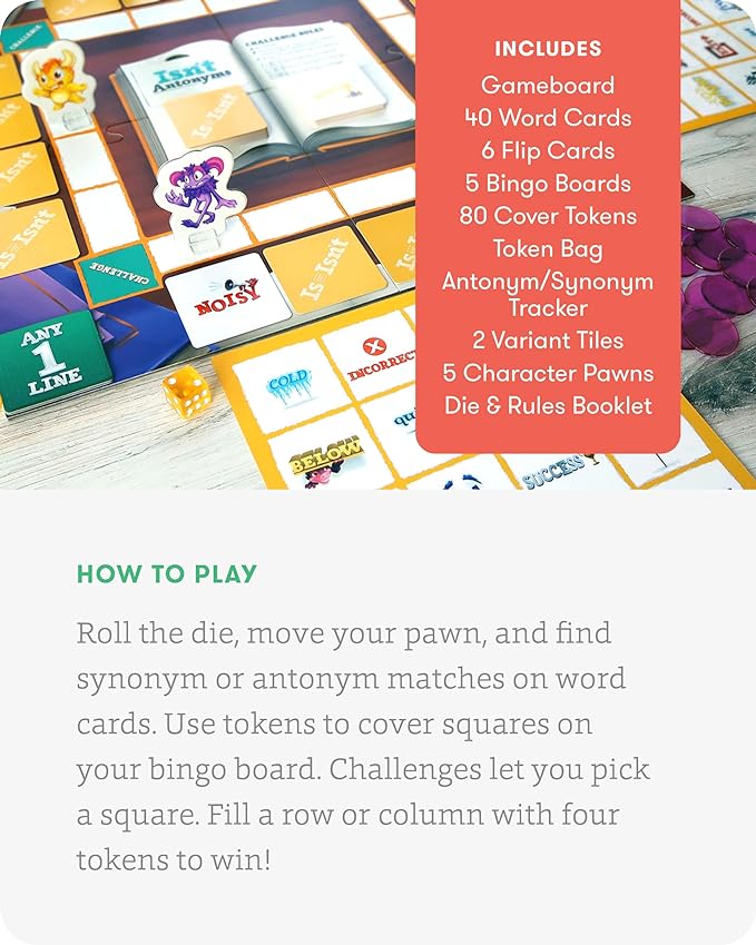 SimplyFun Is or Isn?™t - Expand Vocabulary Skills by Identifying Synonyms and Antonyms - an Engaging and Educational Bingo Game for Kids - for 2 to 5 Players, Ages 6 & Up
