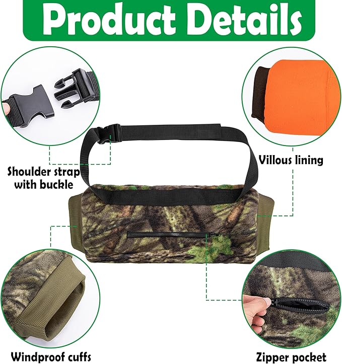 RunNico Camo Hand Muff Warmer - Unisex Camo Hunting Hand Muff - Camouflage Hunting Waist Pouch for Camping, Hiking, Football, Golf Activities