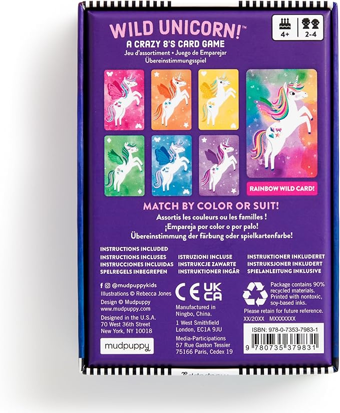 Mudpuppy Wild Unicorn! – Unicorn Version of Classic Kids Crazy 8's Card Game with Cute Illustrations of Unicorns for Children Ages 4 and Up, 2-4 Players