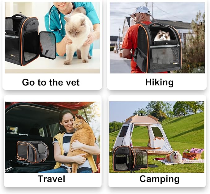 Texsens Cat Backpack Expandable Pet Carrier - Pet Backpack Carrier for Medium Cats and Small Dogs - Great for Travel, Hiking & Outdoor Activities
