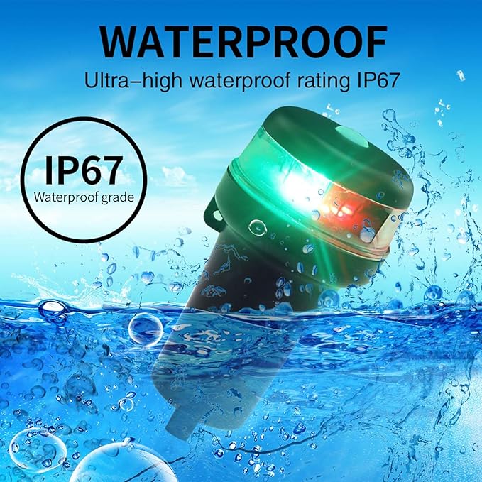 Kayak Battery Portable Navigation LED Lights Multi- Adaptors 3AA Battery Inflatable Boat Surface Mount Adhesive Base (Red+Green With Adapters)