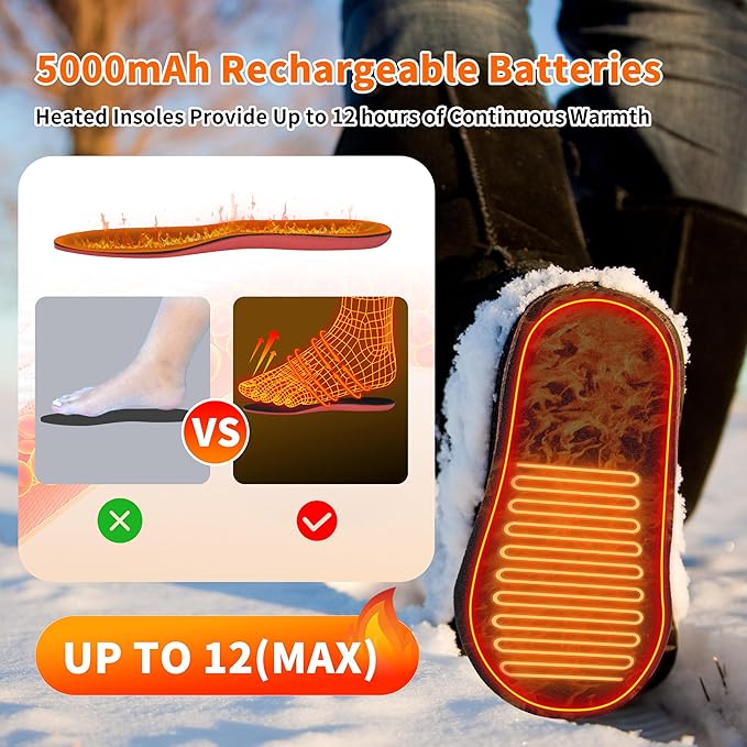 Heated Insoles, Heated Insoles for Women Men with APP Control, 5000mAh Battery Up to 14 Hours Powered Foot Warmers for Outdoor Hunting Fishing Camping Size Adjust (L)
