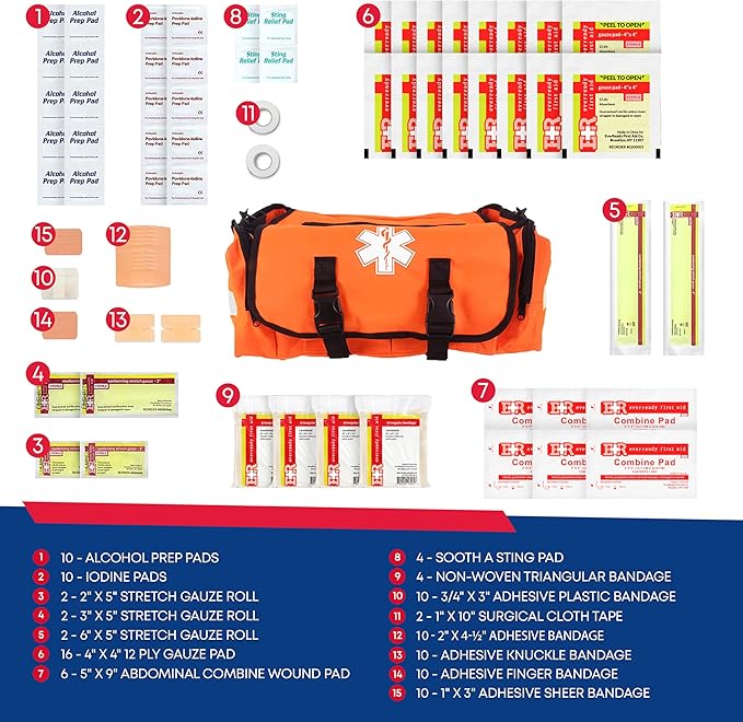 First Responder Trauma First Aid Kit Bag ??Fully Stocked Emergency Medical Kit for Workplace, Vehicle & Home ??OSHA & ANSI Compliant ??Portable ??Orange