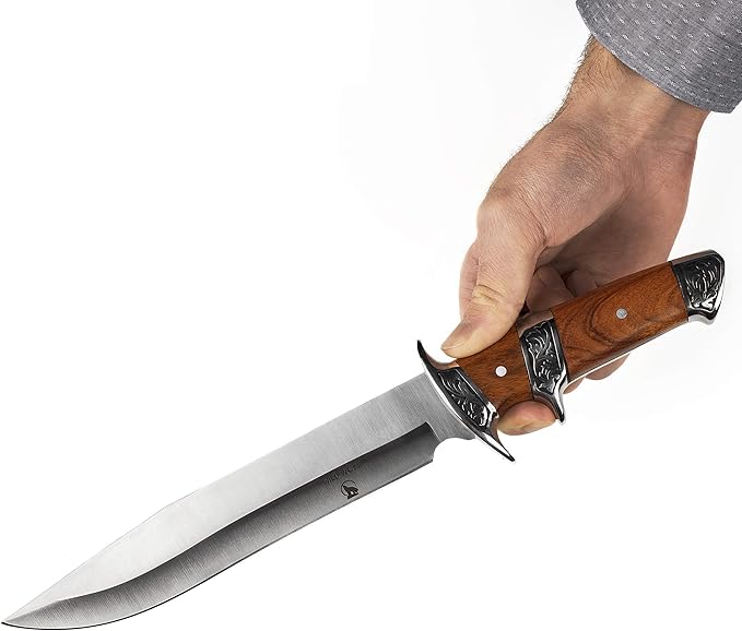 Wild Wolf X42 Survival Camping Fishing Fixed Semi-Full Tang Blade Hunting Knife with Rosewood Handle and Leather Sheath