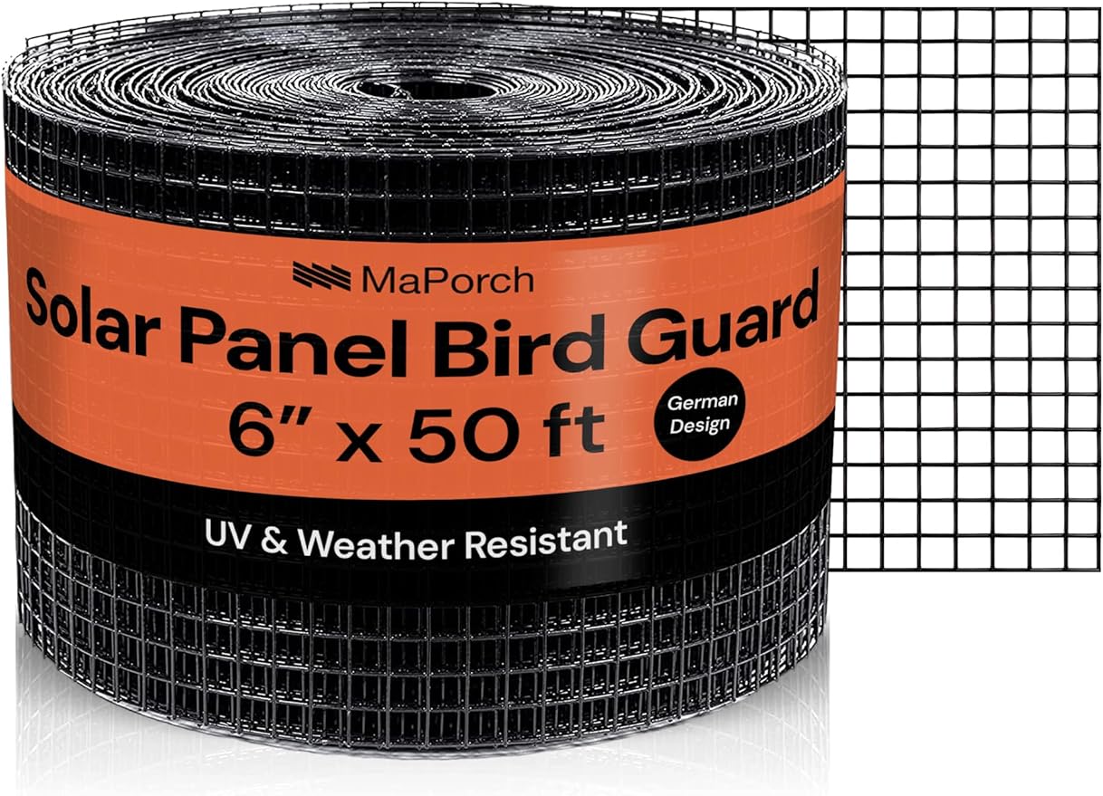 MaPorch Squirrel Netting Metal PVC Coated Galvanized Steel Mesh - 6 in x 50 ft Black - Under Fence Barrier Mesh - Squirrel Wire Guard & Bird Netting - Solar Panel Protection & Garden Fencing