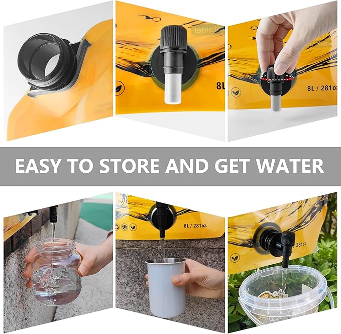Collapsible 8L Water Storage Bag, BPA-Free Portable Folding Water Jug with Adjustable Faucet, Leakproof Emergency Water Bag for Camping, Hiking, Riding, Outdoor Sport (Blue & Orange 4)