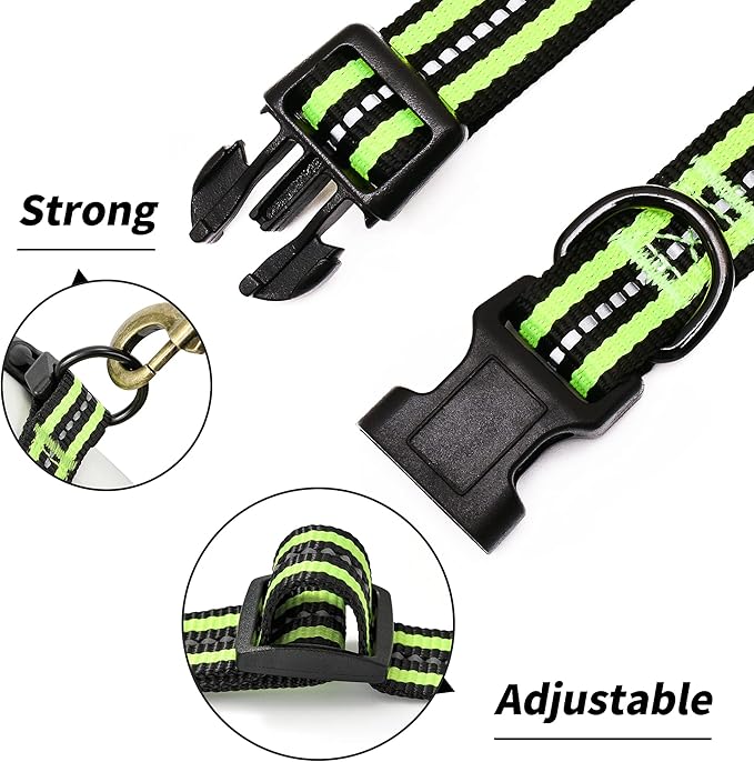 Mile High Life Reflective Dog Collar | Nylon Pet Collars wiith Buckle | Light Weight Puppy Collars | Lime Green Dog Collars for Small Dogs (Lime Green, X-S)