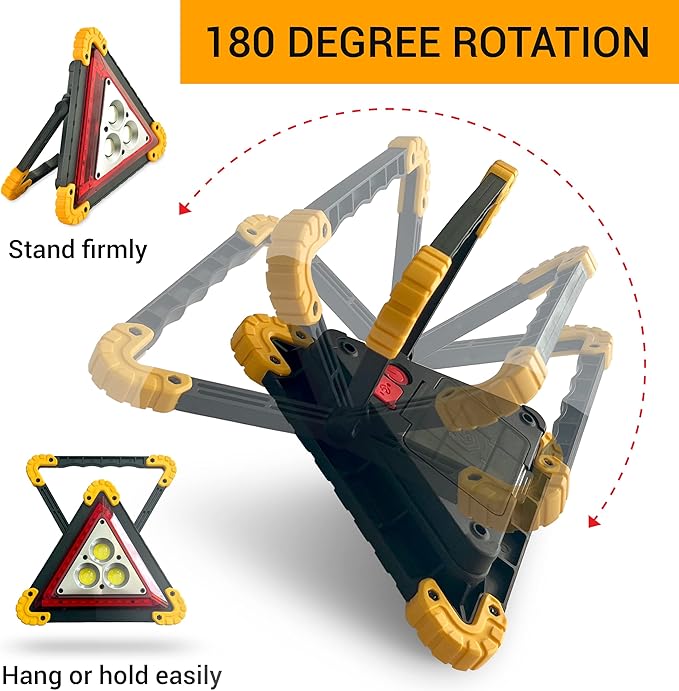 Emergency Warning Triangle - LED Light, Water-Resistant, Shockproof & Portable