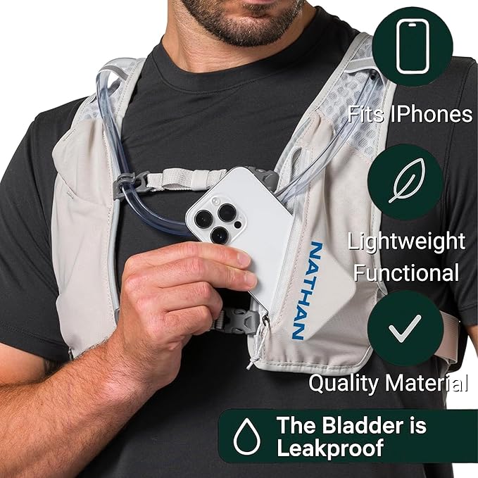 Nathan QuickStart 1.5L Hydration Pack Vest with Bladder or flasks, Storage Pockets, Breathable Moisture-Wicking Fabric, Adjustable Straps for Running, Hiking, Walking, Marathons, Obstacle Races